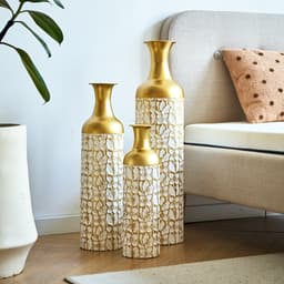 Floor Vase Large Set 3 Pcs. In Gold White  50 66 85 Cm - Large Decorative Floor Vases With Floral Pattern, Metal Planter For Living Room Decoration, Interior & Garden 4