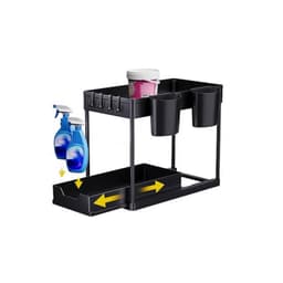 Kitchen Organizer: 2-Tier Under-Sink Shelf With Hooks And Cups, Spice Rack, Sink Cabinet Organizer, Kitchen Shelf, Cabinet Organizer For Bathroom And Kitchen, Black 2