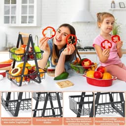 2-Tier Removable Basket, Snack Storage For The Kitchen, Black Flower Girl Baskets 2