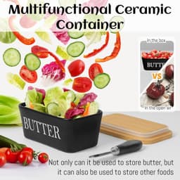 Butter Dish With Wooden Lid, Ceramic Butter Dish With Butter Knife, Multifunctional Porcelain Butter Dish, 250 G Butter Dish, Butter Bell, Butter Box For Home And Kitchen (black), Butter Mold 3