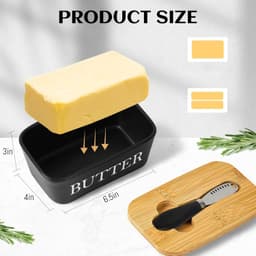 Butter Dish With Wooden Lid, Ceramic Butter Dish With Butter Knife, Multifunctional Porcelain Butter Dish, 250 G Butter Dish, Butter Bell, Butter Box For Home And Kitchen (black), Butter Mold 4