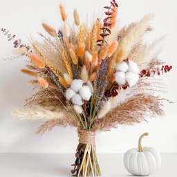 84-Piece Fall Dried Flower Bouquet—Boho Fall Decor With Pampas Grass, Cotton, And Orange Rabbit Tails—Autumnal Flower Arrangement For Your Home, Mantel, Or Vase—Fall Decor For Your Home And Porch 2