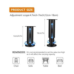 4 X Height-Adjustable Furniture Feet, Black, 12–18 Cm Furniture Legs, Cabinet Feet For Cabinets, Dressers, Sofas, Tables, And Beds—Cabinet Feet For Sofa Feet, Bed Feet, And Sofa Feet 2