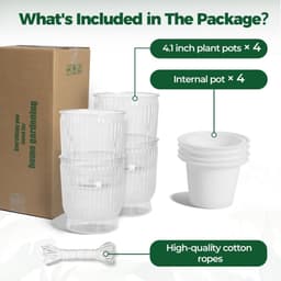 4-Piece Self-Watering Flower Pots, 10 cm – Flower Pot Set With Cotton Rope And Deep Water Reservoir, Transparent, For Orchids, Herbs, And Houseplants 3