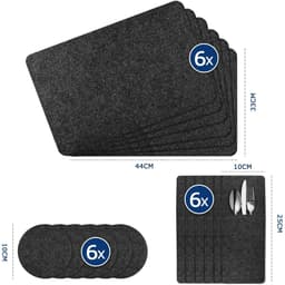 3-in-1 Felt Dining Set – 6 Heat-resistant Placemats (44 X 31 Cm), 6 Coasters, And 6 Cutlery Pouches; Durable Table Protection For Wooden Tables, Parties, Banquets, And Everyday Use 3
