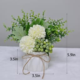 Seasonal Decor—Artificial Hydrangea Flower And Small Ceramic Vase; Artificial Eucalyptus Leaf And Berry Plant; Flower Arrangement For Living Room Decor (White) 3