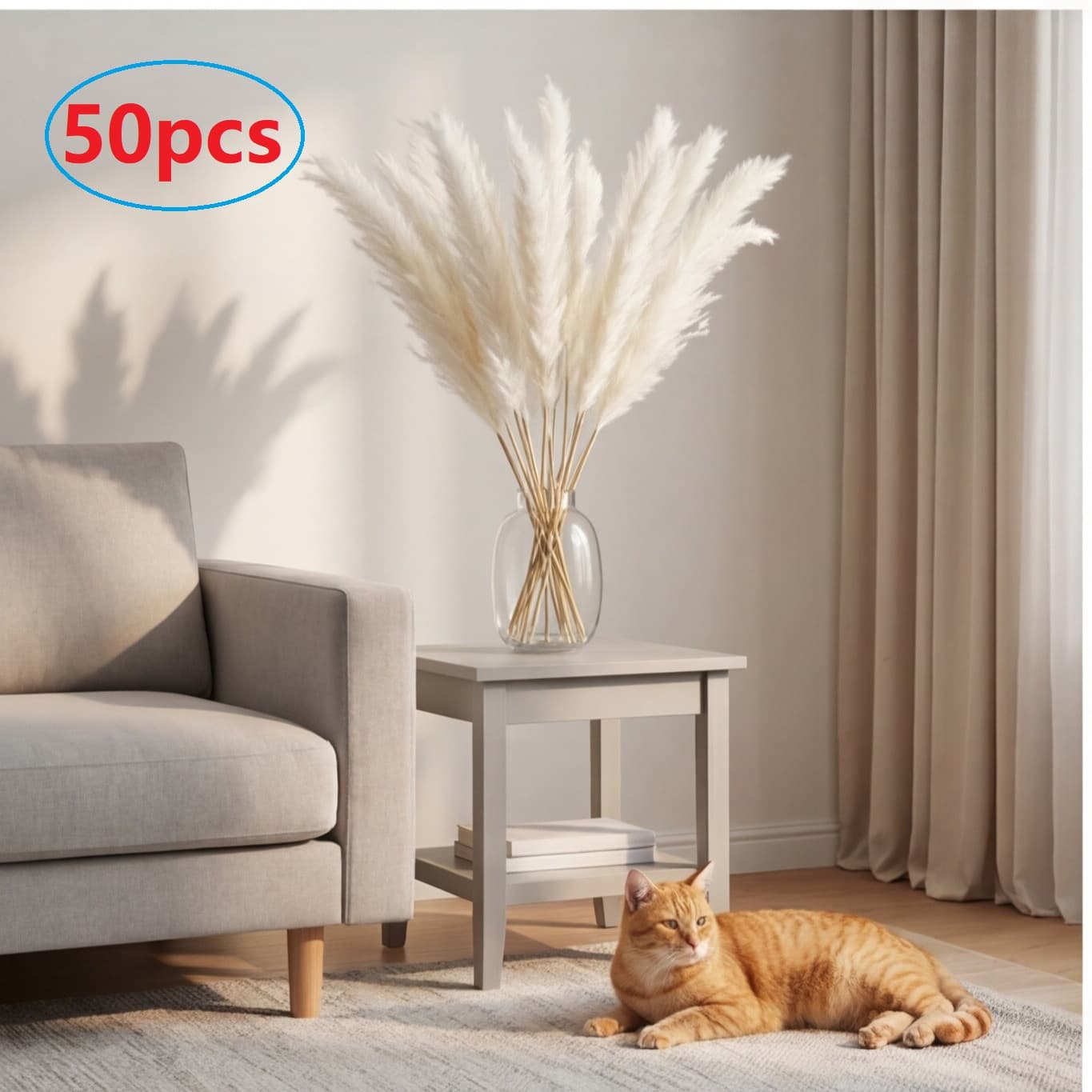 50 Pieces Of White Artificial Pampas Grass (55 Cm) For Modern Decor And Versatile—perfect For Vases,