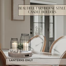 2-piece Rustic Lantern Set In A Country House Style—candle Holders Made Of White Wood And Metal With Wire Accents, Perfect For Decorating The Living Room, The Mantel, And As A Table Centerpiece 3