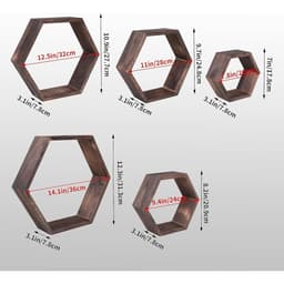 Set Of 5 Hexagonal Wall Shelves, Corner Shelves - Wooden Decorative Shelves For Home Decor Items - In Stock 5