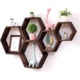 Set Of 5 Hexagonal Wall Shelves, Corner Shelves - Wooden Decorative Shelves For Home Decor Items - In Stock 2