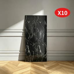 Pack Of 10 Black Tile Stickers, 30 X 60 Cm, Marble Look, Black, Self-adhesive, Modern, Glossy Finish
