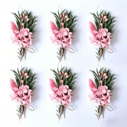 Set Of 6 Mini Dried Flowers In Pink, Featuring Hydrangea, Love Bead Bush, And Rabbit's Tail Grass 2