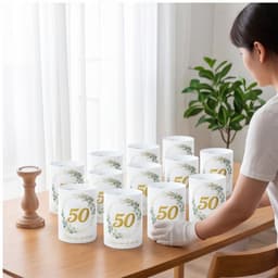 12 Candle Lamp Shades With The “Glad You''re Here” Saying, Green Leaf Pattern For Celebrations And P