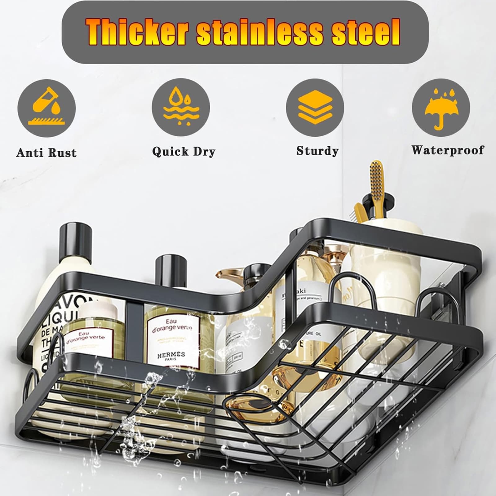 3-Piece Bathroom Corner Shelf Set, Metal Shower Shelf, Corner Shower Shelf For Shampoo & Shower Gel
