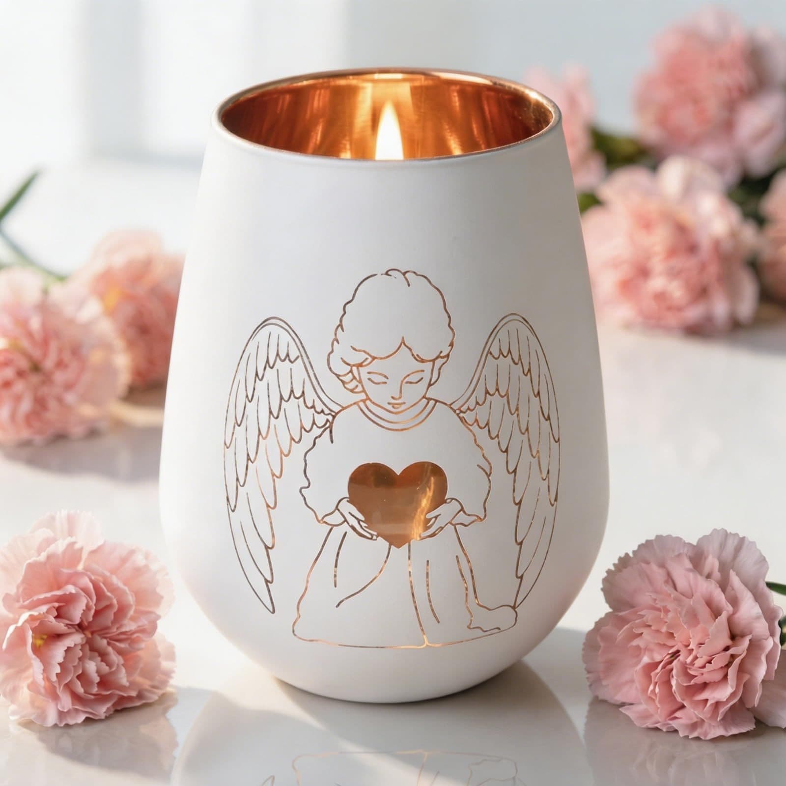 White Tealight Holder – Guardian Angel Design, Glass Lantern For Home & Office