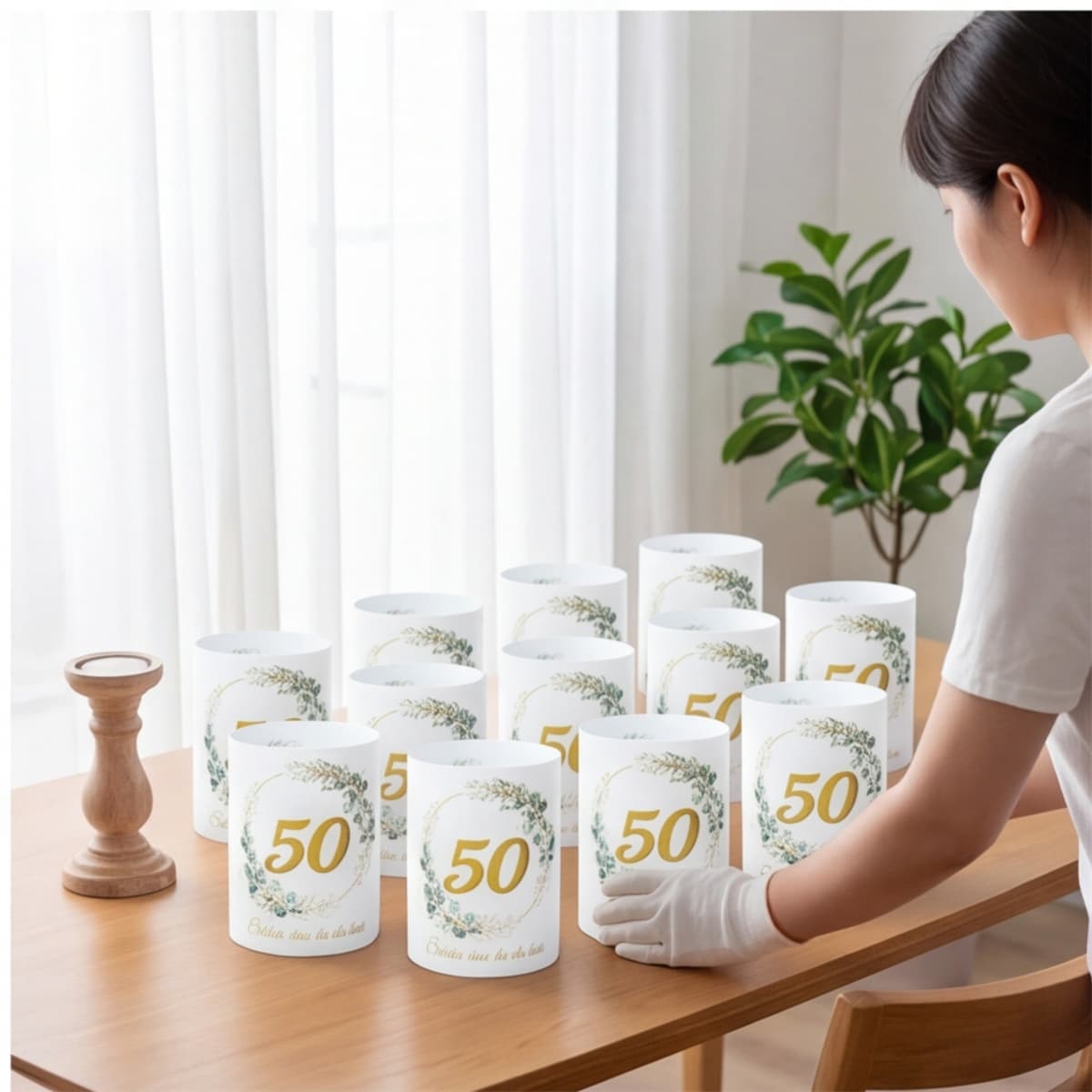 12 Candle Lamp Shades With The “Glad You''re Here” Saying, Green Leaf Pattern For Celebrations And P